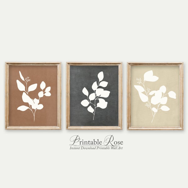 Set of 3 Art Prints, earth tone wall art, digital download products, earthy decor, gallery wall, home decor artwork, botanical print set