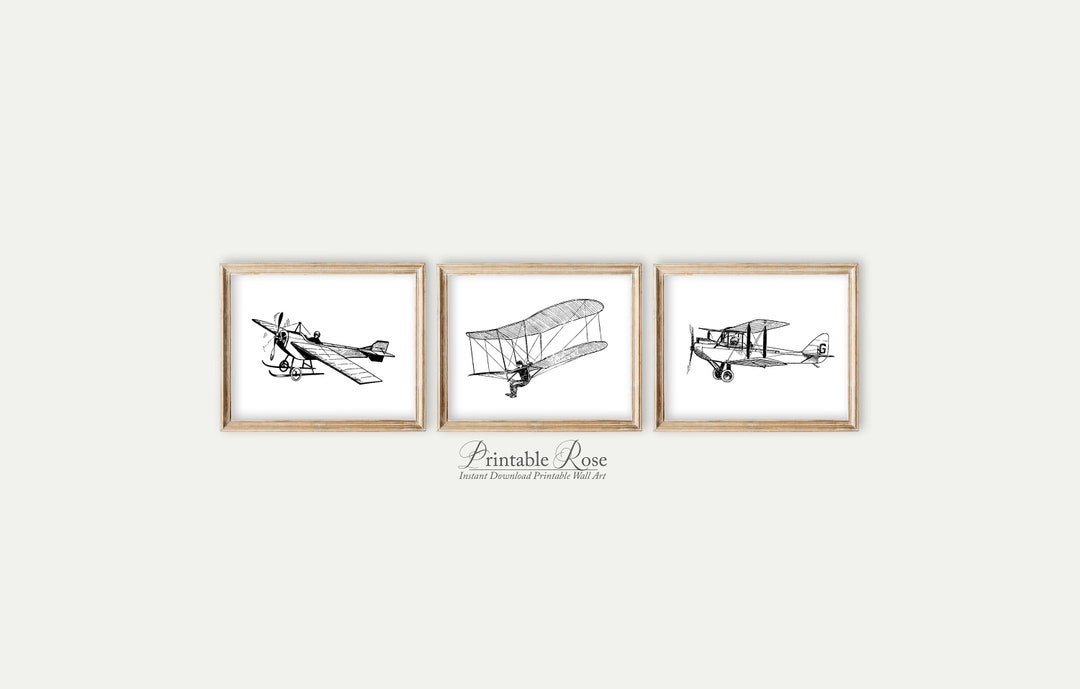 Airplane Print Nursery, Set of 3 Printables, Boys Room Wall Art ...