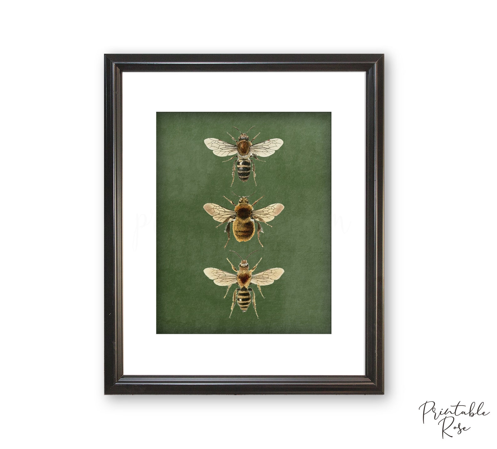 Bee Wall Art Olive Green and Gold Art Bee Printable Wall Etsy