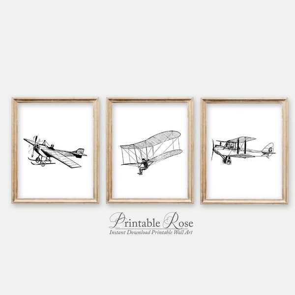 Airplane Decor, airplane printables, airplane, airplane nursery, airplane prints, boy nursery, wall art prints, set of 3, vintage wall art