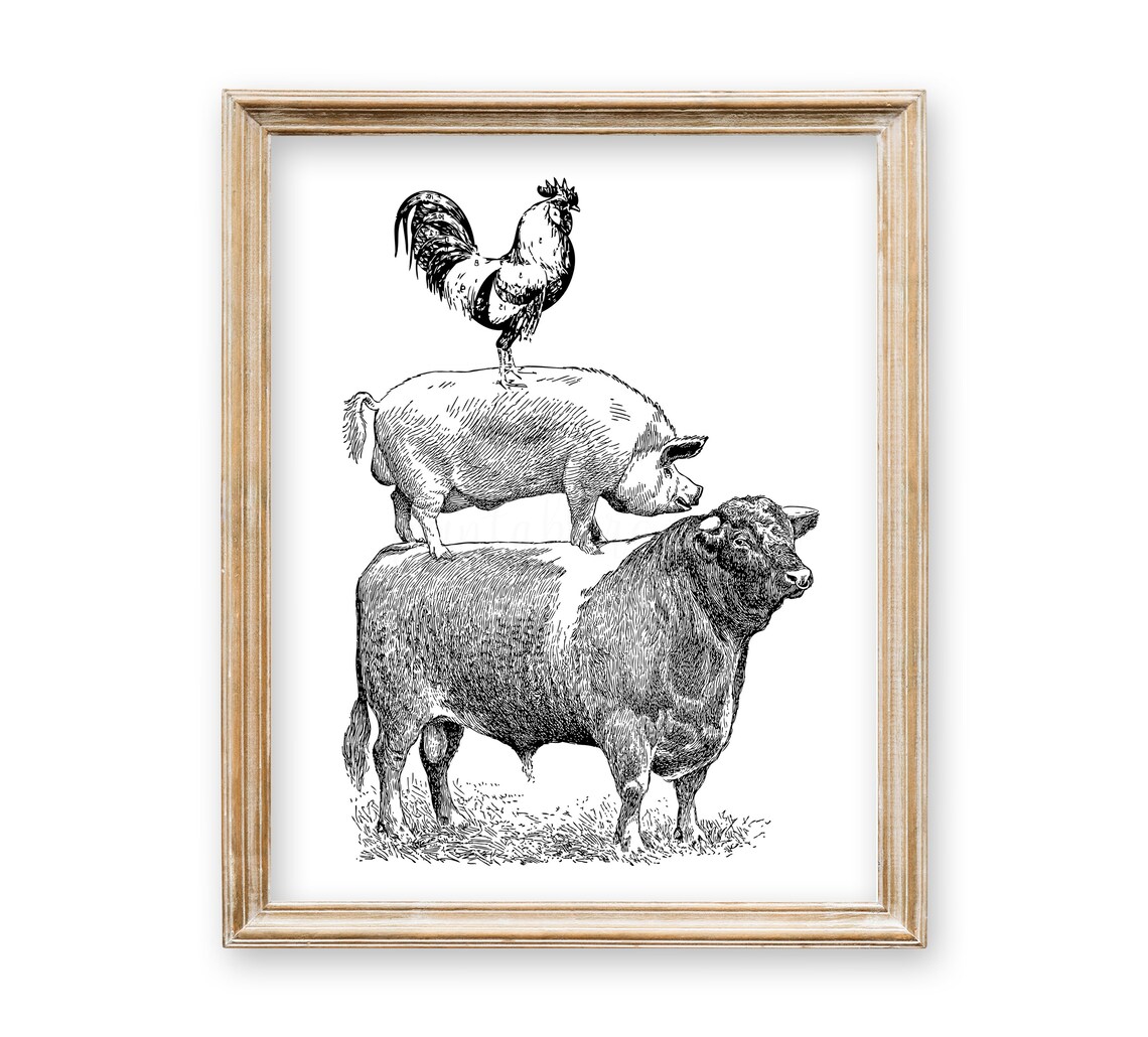 Cow Pig Chicken wall art printable cow pig rooster french | Etsy