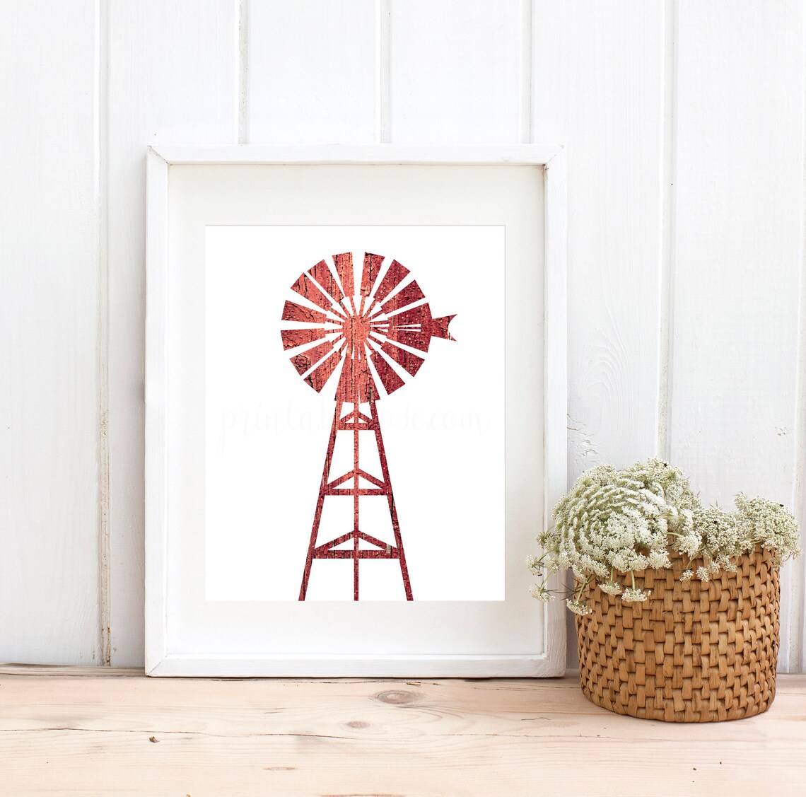 Rote Windmühle Druckbar rotes Bauernhaus Dekor rotes | Etsy