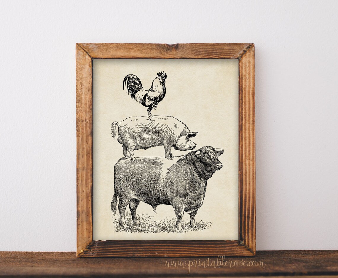 Cow Pig Chicken Wall Art Printable Cow Pig Rooster French - Etsy