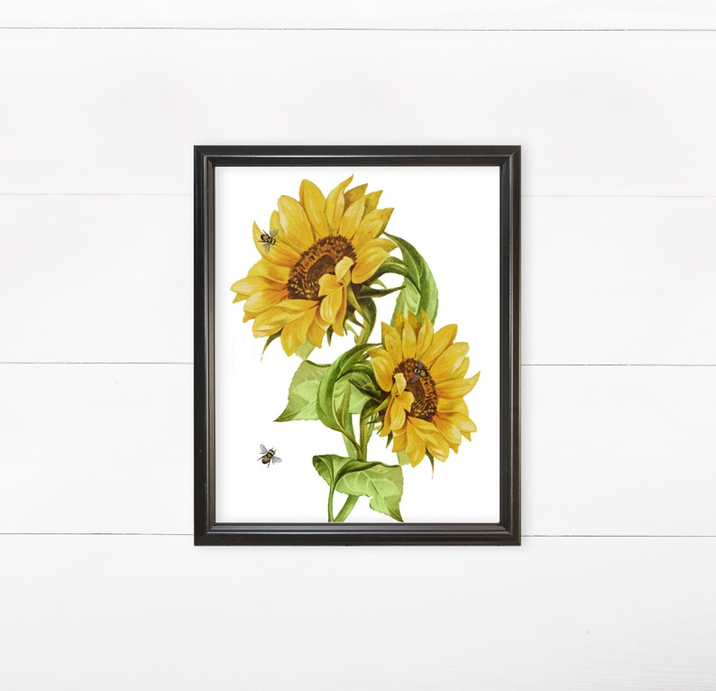 Sunflower Wall Art Vintage Wall Decor Sunflower Art Print Etsy