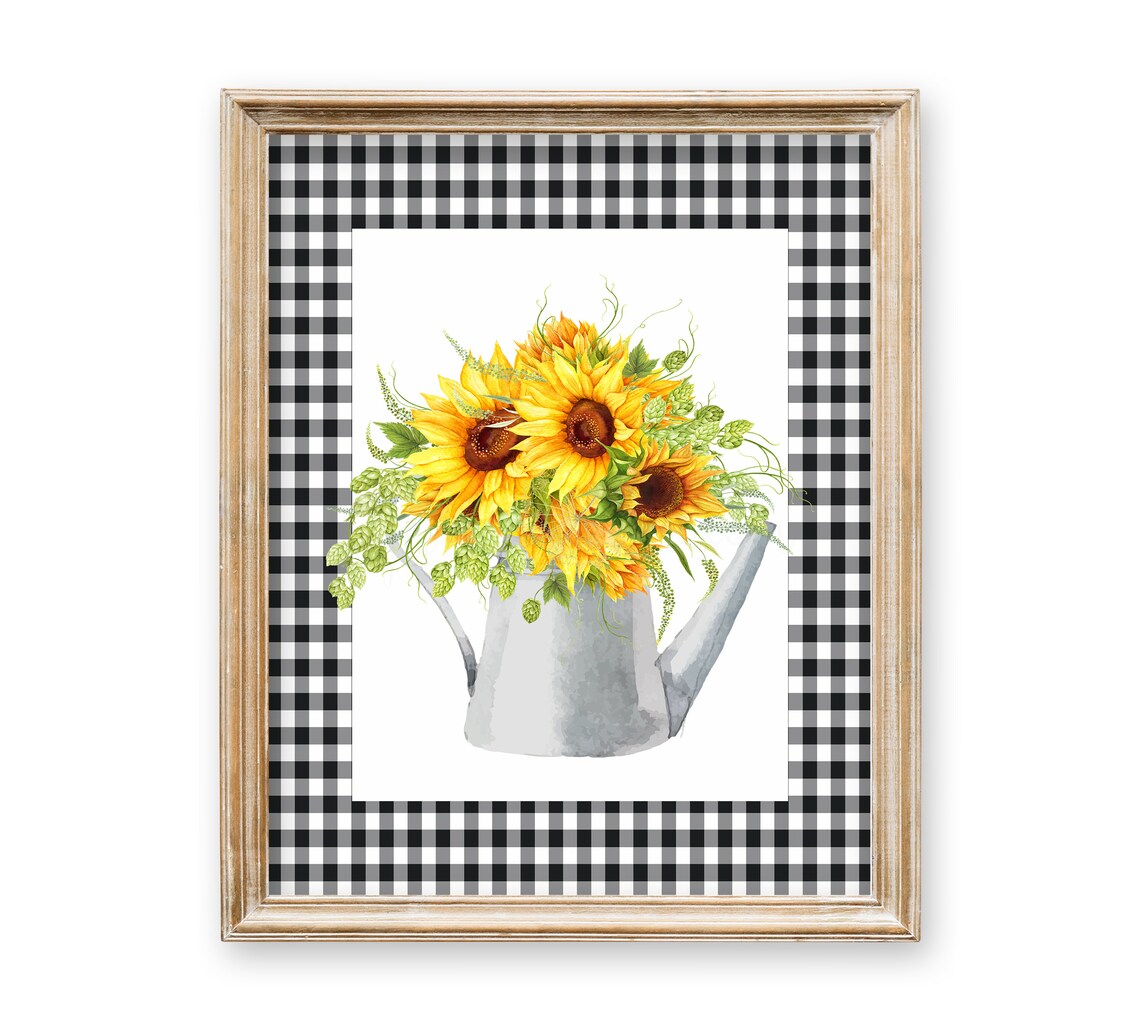 Sunflower Sunflower Gifts Sunflower Decor Black Checkered Etsy