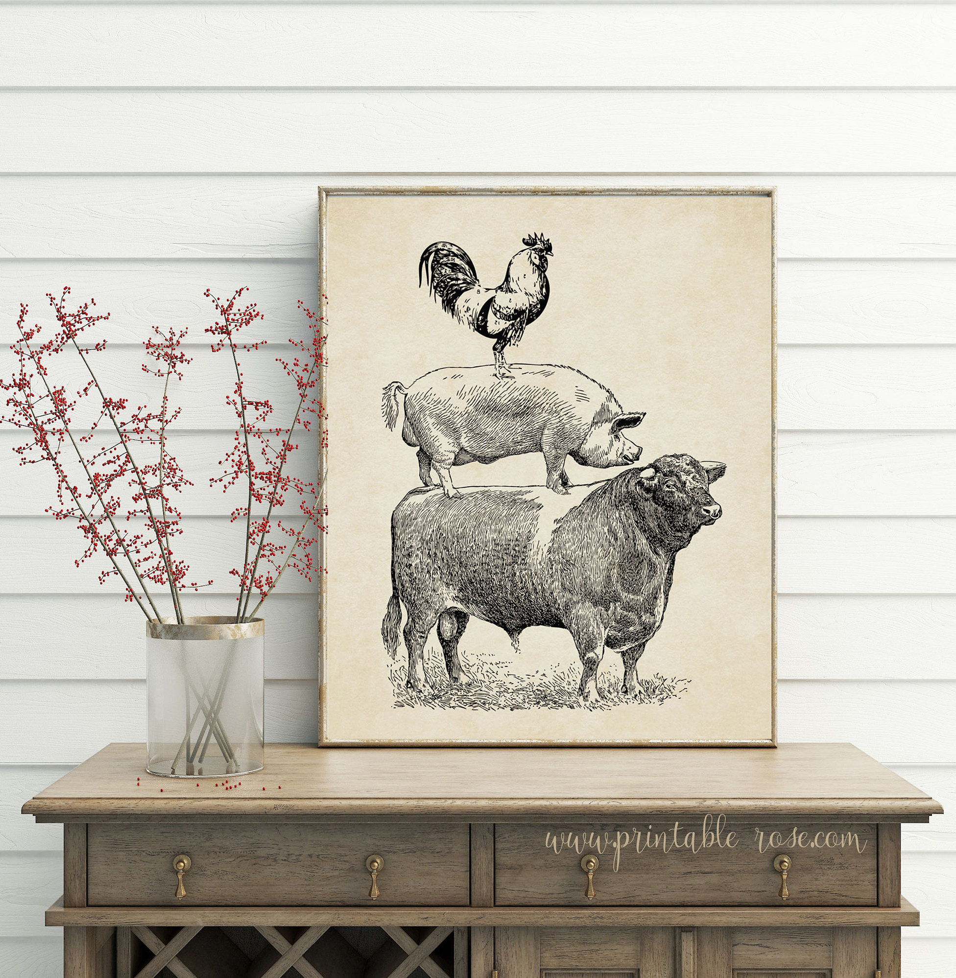 Cow Pig Chicken Wall Art Printable Cow Pig Rooster French - Etsy