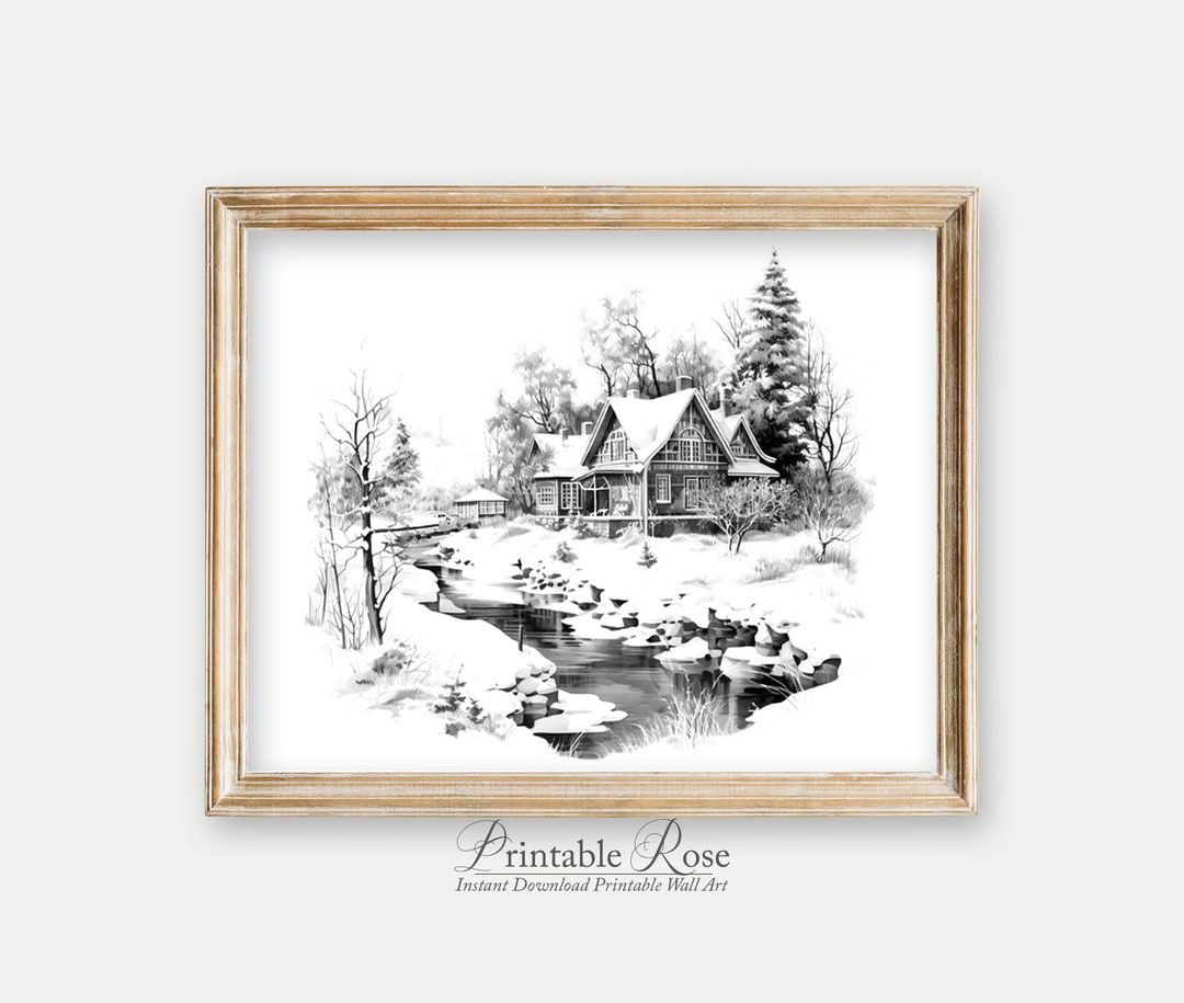 Black and White Winter Scene Art Print Wall Art Printable for - Etsy