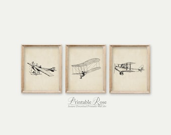 Airplane Decor, airplane printables, airplane, airplane nursery, airplane prints, boy nursery, wall art prints, set of 3, vintage wall art