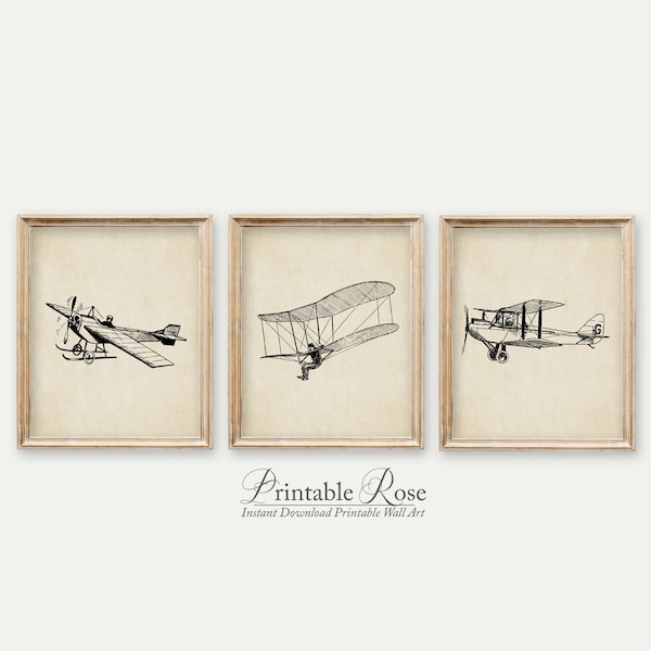Airplane Decor, airplane printables, airplane, airplane nursery, airplane prints, boy nursery, wall art prints, set of 3, vintage wall art