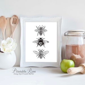 Bee Decor, printable, bee decorations, bee print, bee wall art, bee wall decor, art prints, wall art prints, vintage, wall art printable image 9