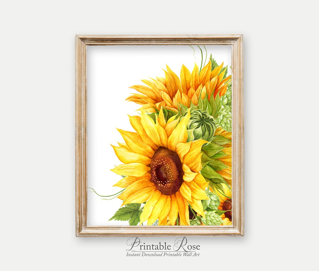 Sunflower Wall Decor, Wall Art Printable, Flower Decor, Bathroom Wall ...