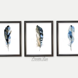 Set of 3 Prints, Set of 3 Printable Art, Set of 3 Wall Art, Feather ...