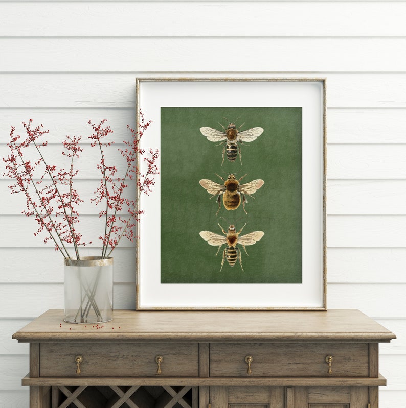 Bee Wall Art Olive Green and Gold Art Bee Printable Wall Etsy