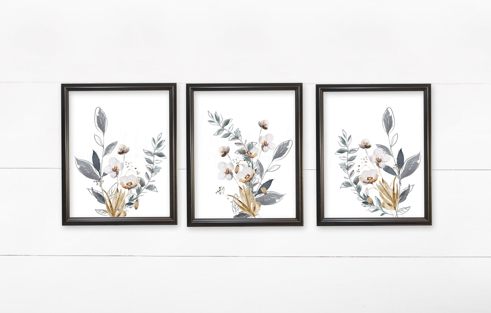 Set of 3 Botanical Prints Wildflower Wall Art Bathroom Home Etsy