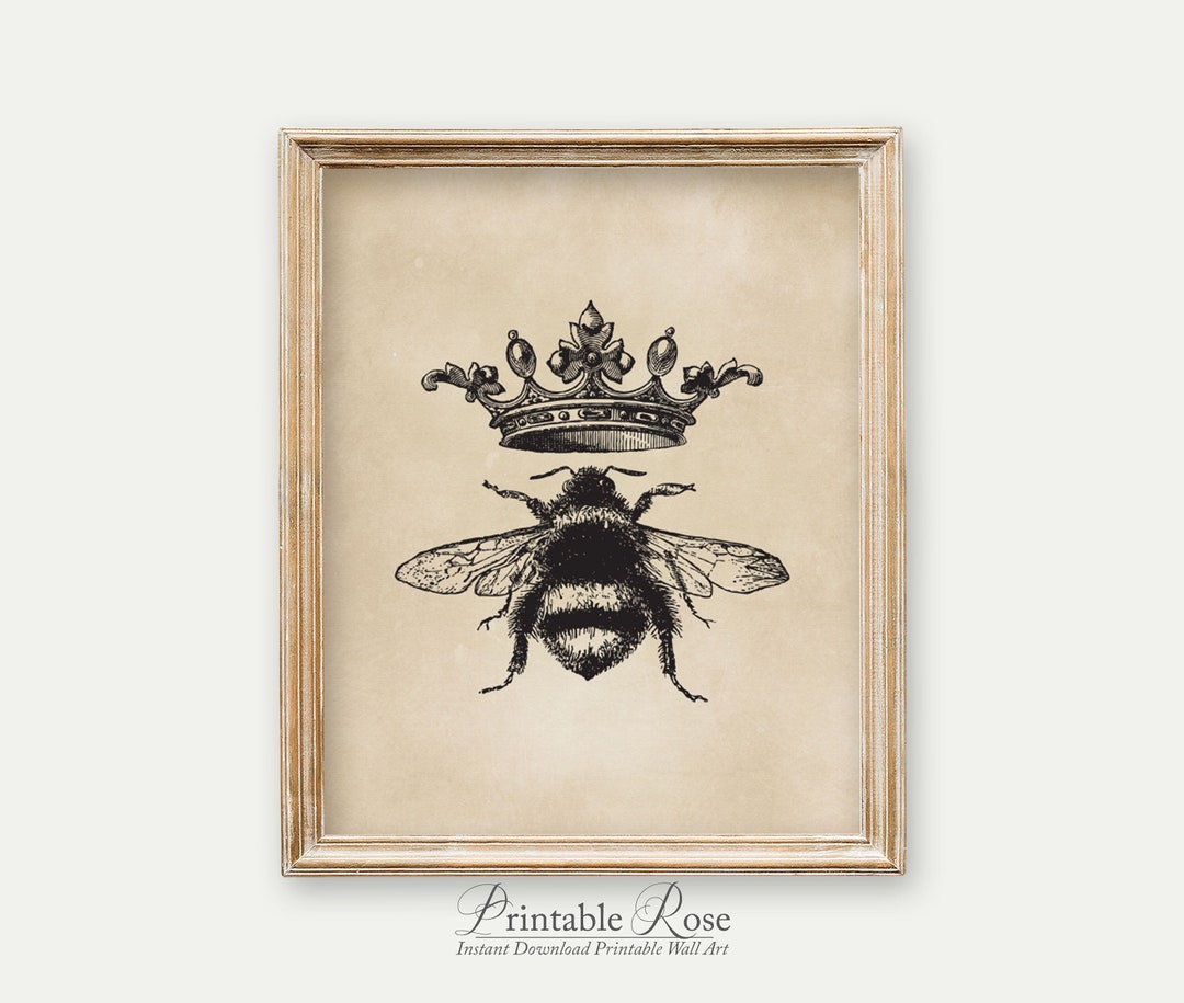 Bee Decor, French Country Decor, Queen Bee, Vintage Wall Art, Queen Bee