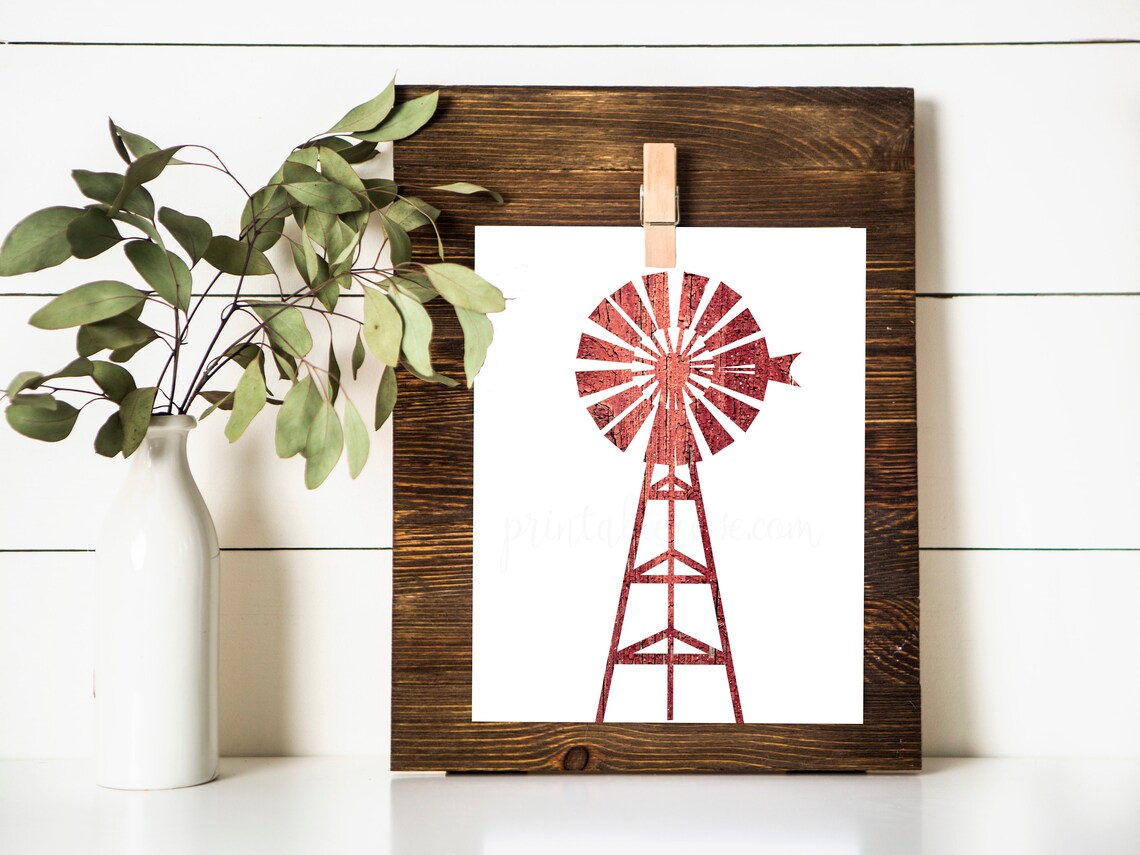 Rote Windmühle Druckbar rotes Bauernhaus Dekor rotes | Etsy