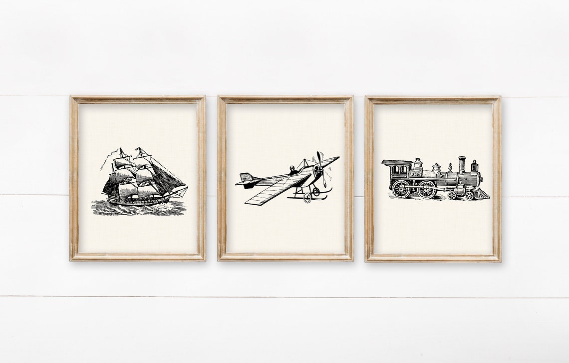Train Plane Ship Wall Art Boys Vintage Nursery Decor Boys - Etsy