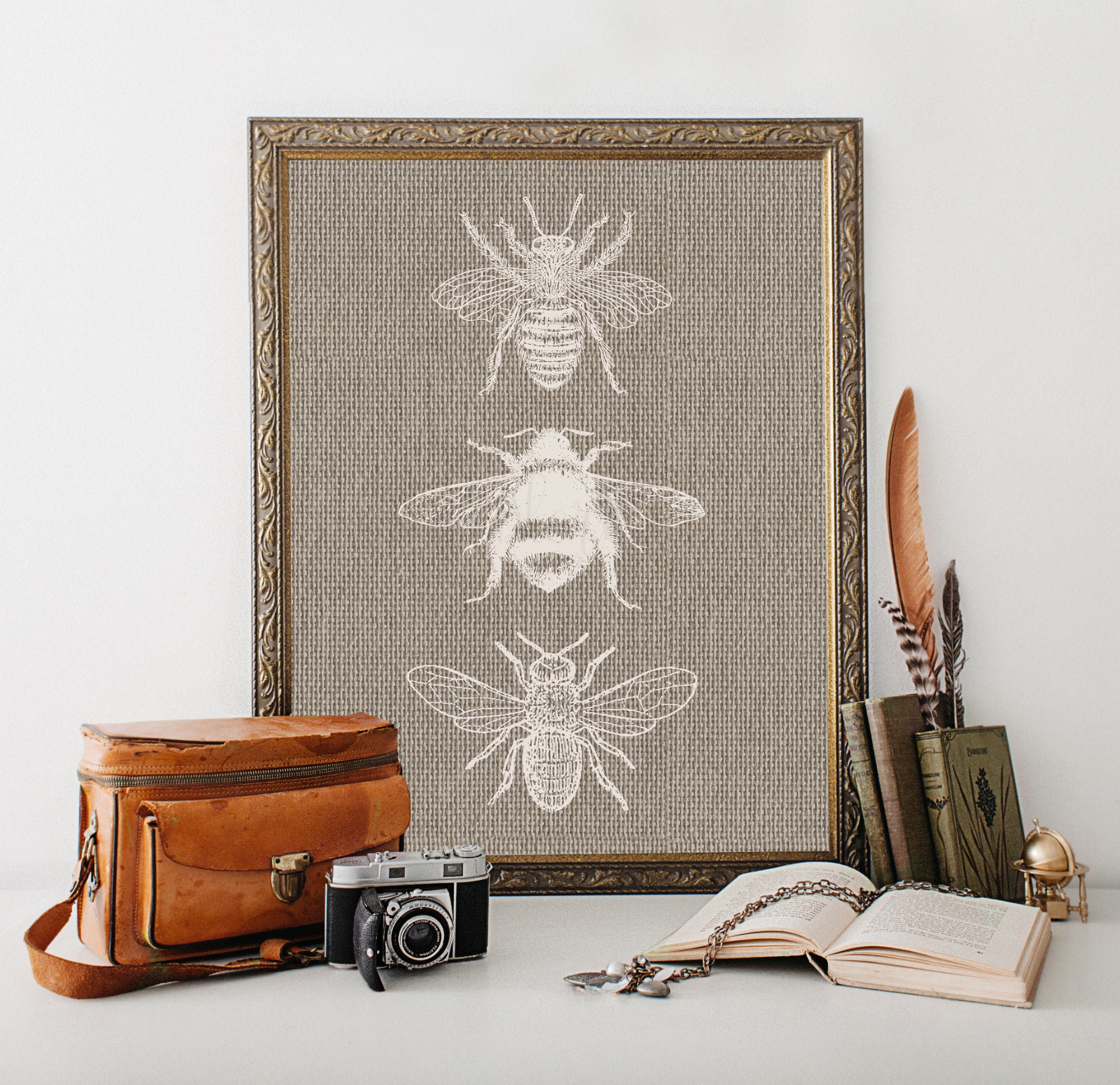 Taupe Wall Art Taupe and Cream Taupe Art Bee Decor Home Etsy
