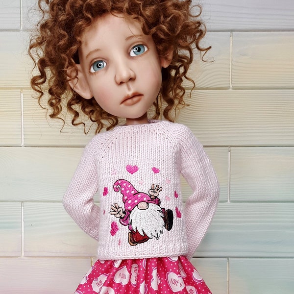 Big Stella doll Valentines Day set Handknit gnome sweater, skirt, stockings and for BJD 19” Stella  doll by Connie Lowe