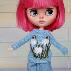 Pull Blythe perce-neige Pull tricoté à la main couleur bleue 1/6 vêtements pour poupées bjd
