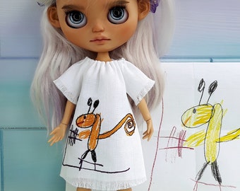 Abito Blythe con ricamo scoiattolo Vestiti per bambole Blythe