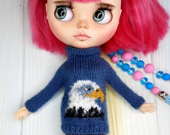 Blythe sweater with bald eagle Blythe knitted pullover