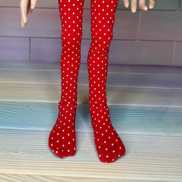 Stockings for Big Stella BJD 19” doll by Connie Lowe Red polka dot  stockings