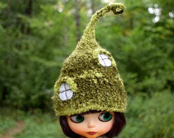 Blythe hat Pixie bonnet for custom Blythe doll  Hand knitted elf hat for doll