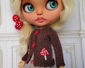 Blythe Puppenkleidung: Wolljacke mit Pilzen