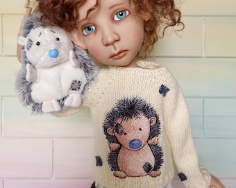 Big Stella doll set Handknit hedgehog sweater, skirt and socks for BJD 19” Stella  doll by Connie Lowe