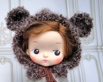 Handmade Knitted Bear Hood: Doll Clothes for Holala & Middie Blythe
