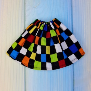 Colorful checkered print skirt for Blythe doll