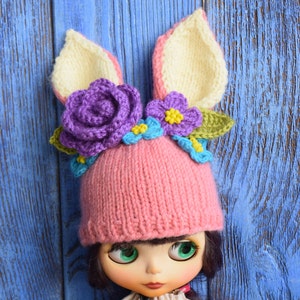 Blythe Bunny Hat: Hand-Knitted Doll Clothes image 4