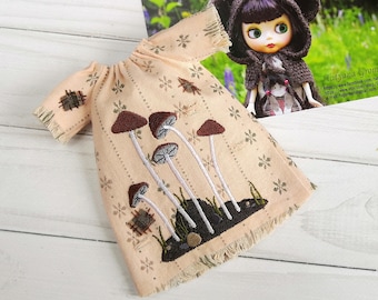Besticktes Pilz Kleid für Blythe und Pullip Puppen