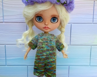 Blythe romper Hand knitted multicolor overalls for Blythe doll jumpsuit