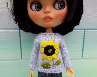 Blythe sweater with embroidered sunflower Blythe doll clothes Pullip jumper