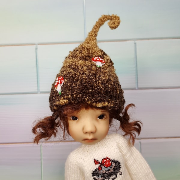 Handmade hat with red mushrooms for Little Stella doll or another small girl by Connie Lowe