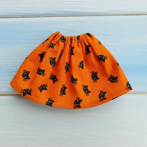 Blythe skirt for Halloween Orange skirt with black cats  Black kitten skirt for dolls