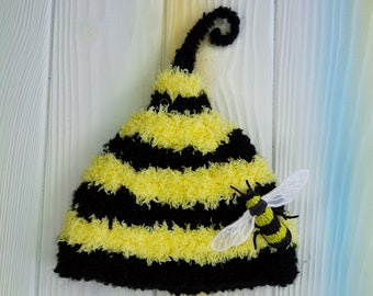 Gorro de gnomo de abeja tejido a mano para muñeca Blythe