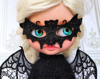 Blythe Halloween maschera da pipistrello Maschera mascherata per bambola Maschera da pipistrello in pizzo per AG