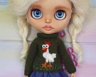 Blythe sweater with chicken Blythe doll clothes Blythe outfit Pullip clothes