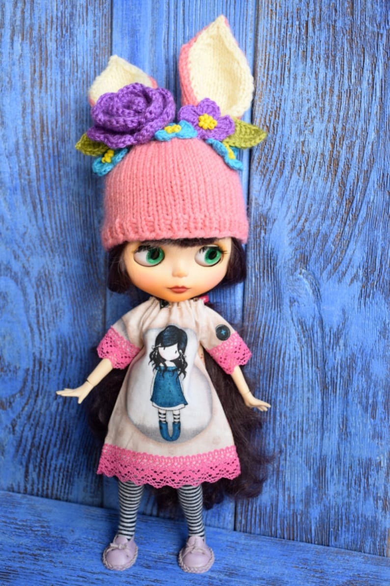 Blythe Bunny Hat: Hand-Knitted Doll Clothes image 5