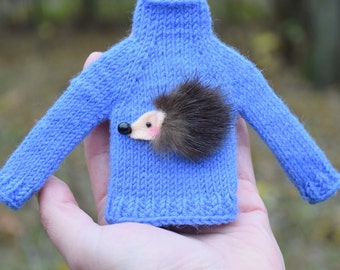 Blythe hedgehog sweater blue color Hand knitted jumper for dolls