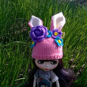 Blythe Bunny Hat: Hand-Knitted Doll Clothes image 8