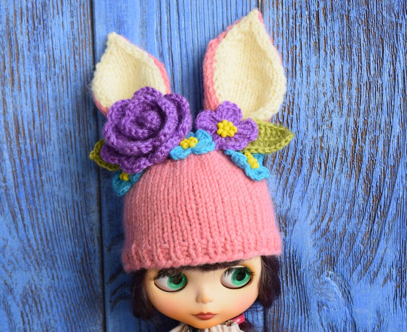 Blythe Bunny Hat: Hand-Knitted Doll Clothes image 4