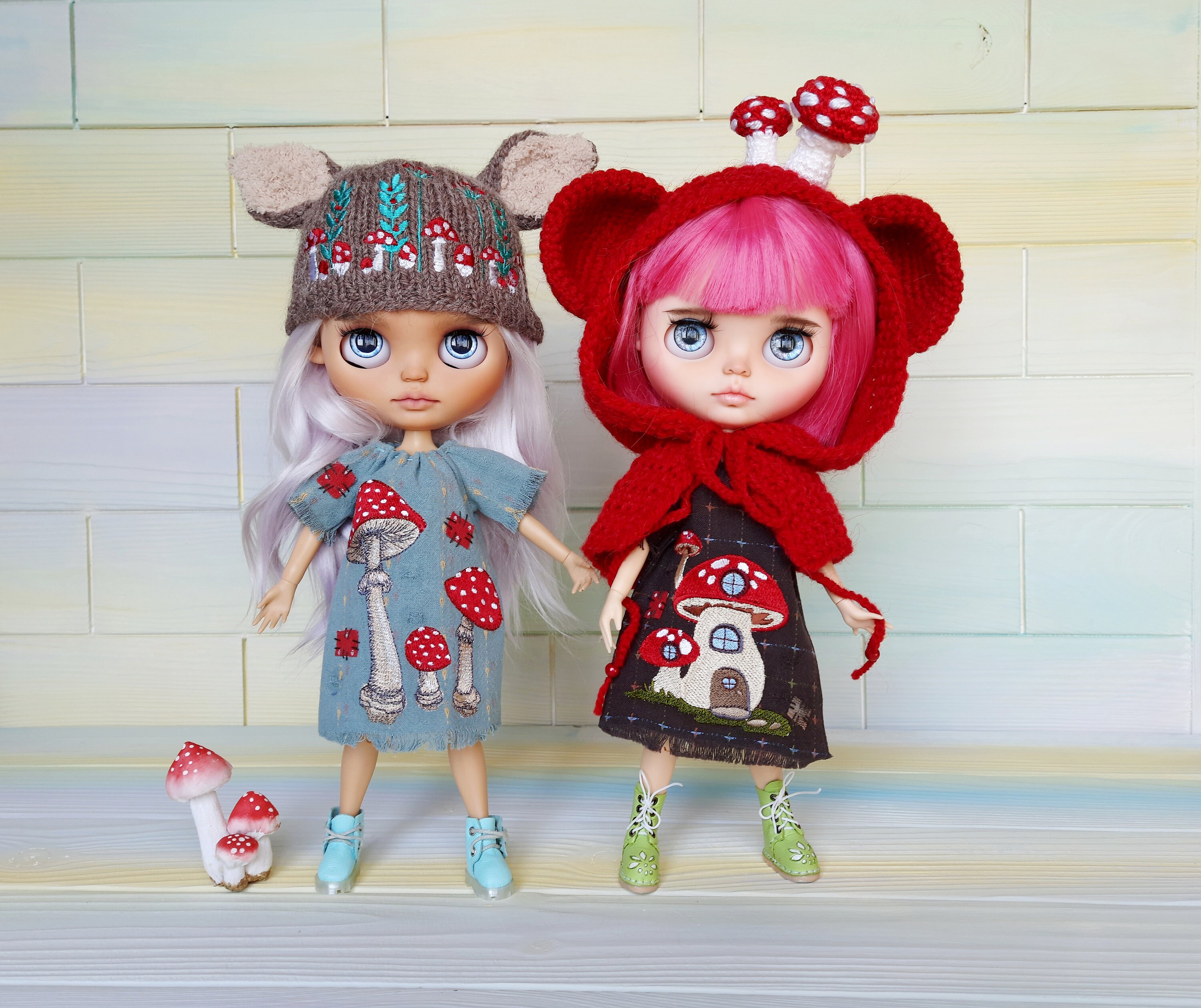 Blythe mushroom dress Handmade dress with embroidered red Etsy