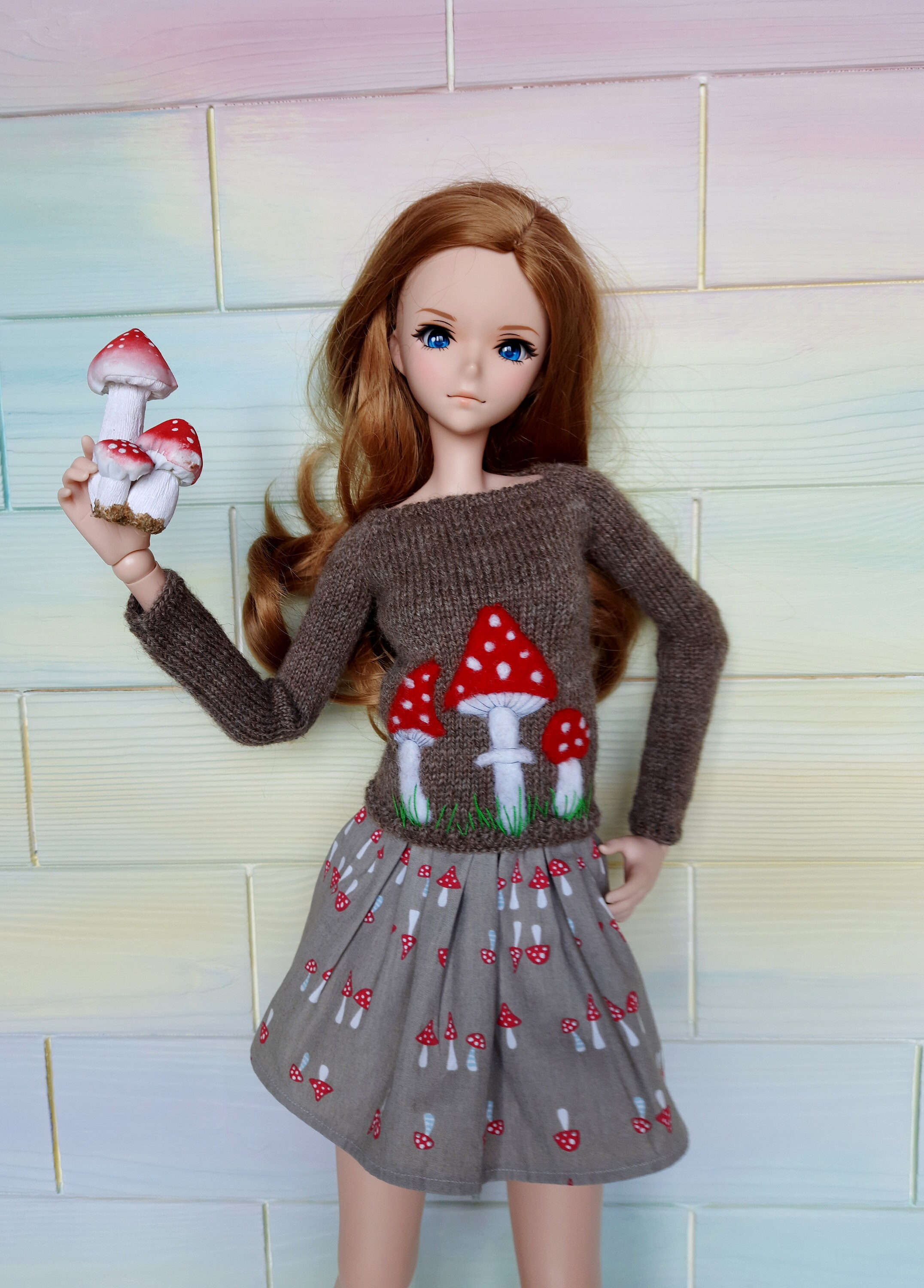 Smart Doll Clothes Hand Knitted Sweater With Mushrooms Etsy UK