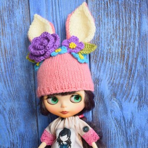 Blythe Bunny Hat: Hand-Knitted Doll Clothes image 3