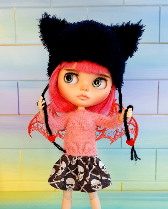 Blythe halloween hat Black cat bonnet for custom Blythe doll