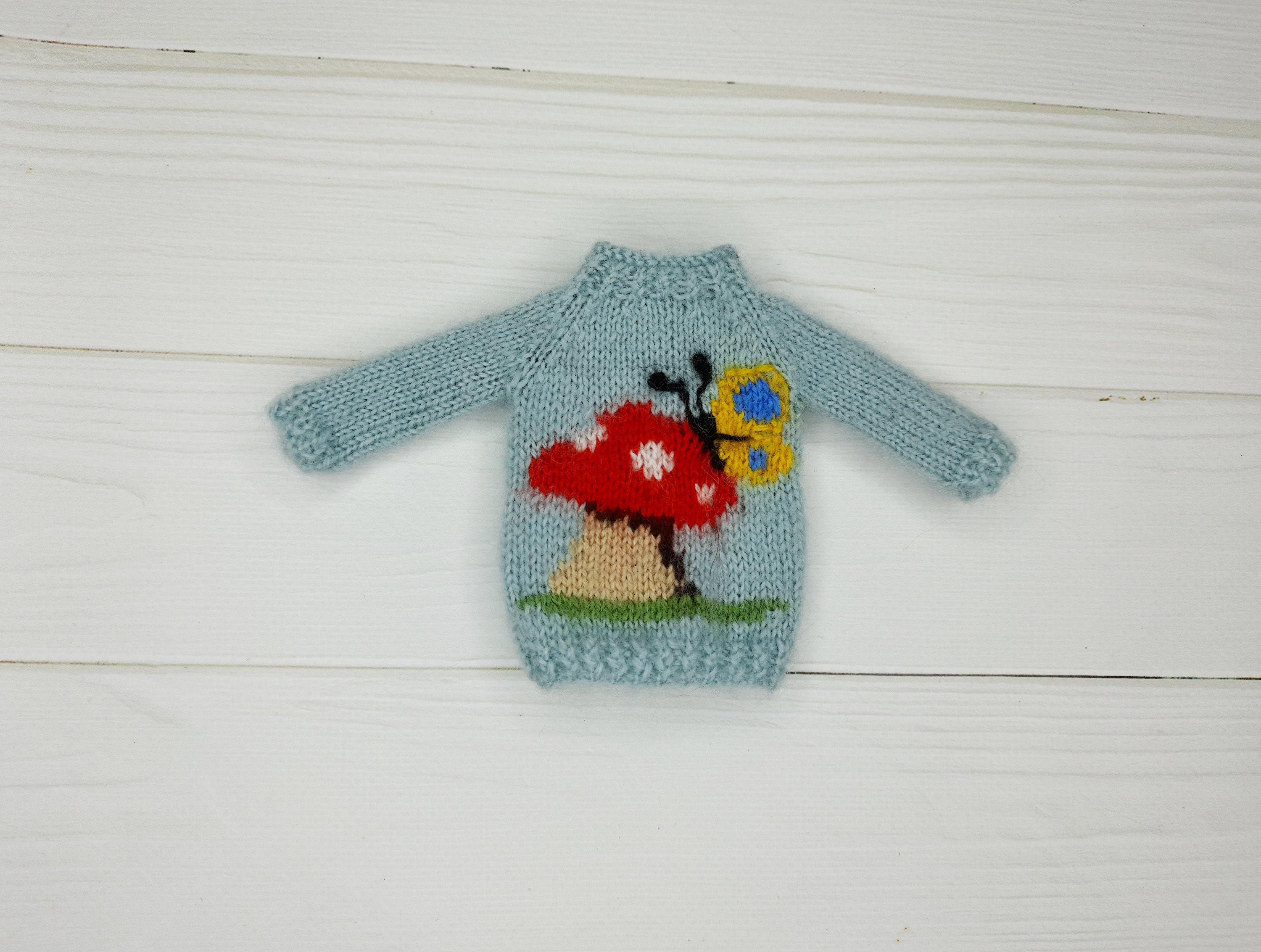 Blythe sweater with mushroom Cute knitted jacquard pullover | Etsy